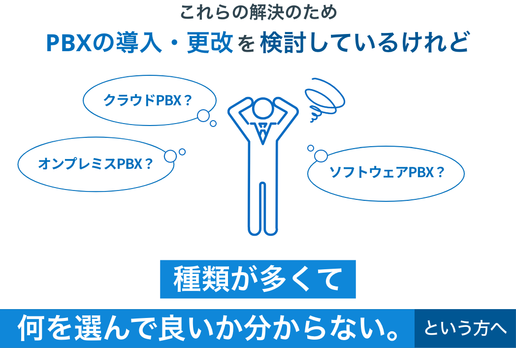 これらの解決のため PBXの導入・更改 を 検討しているけど、種類が多くて何を選んで良いか分からない。という方へ